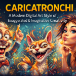Caricatronchi digital art style showing exaggerated characters and imaginative creative illustration