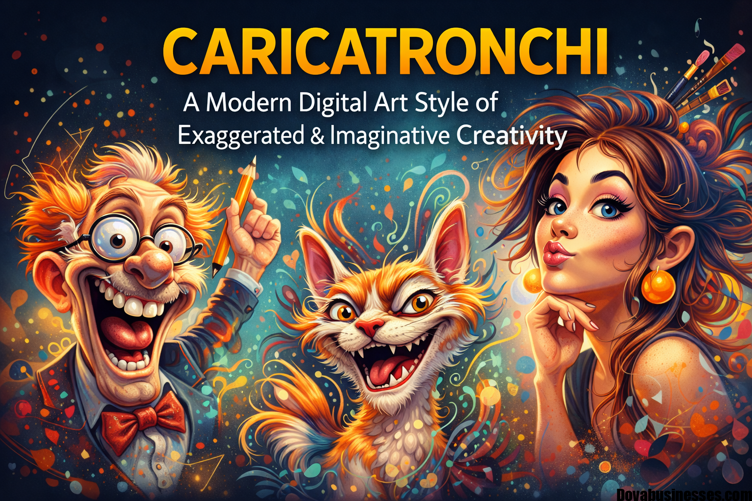 Caricatronchi digital art style showing exaggerated characters and imaginative creative illustration