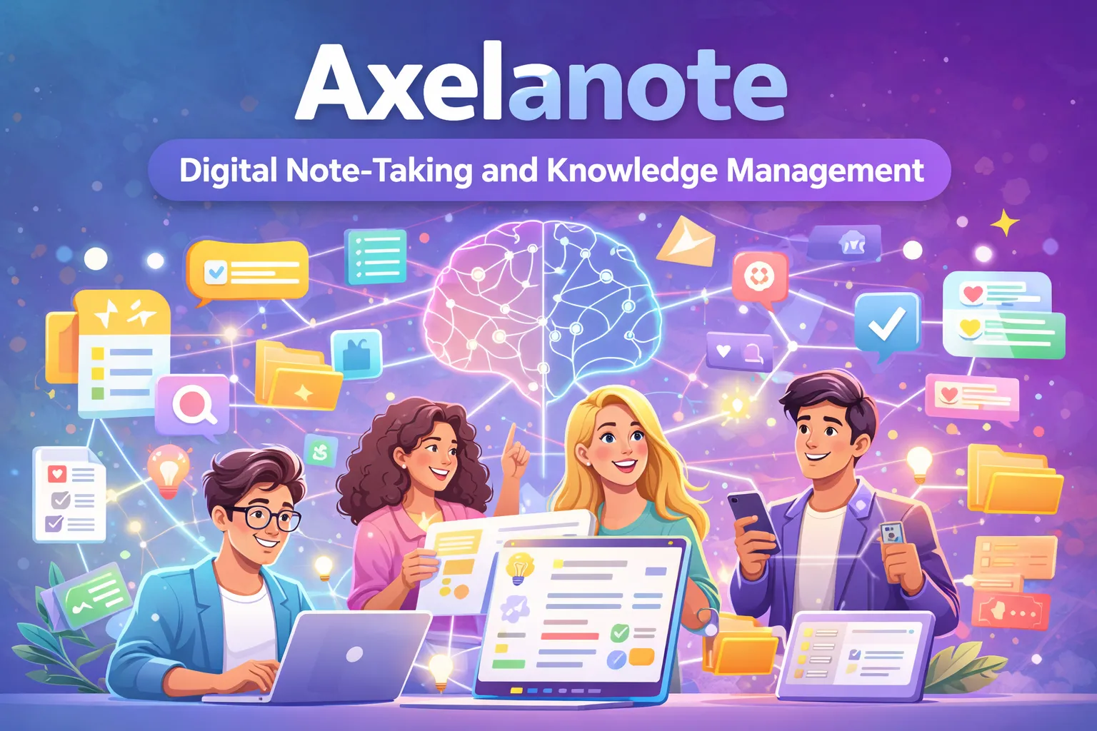 Axelanote digital note-taking concept showing organized notes, ideas, and productivity tools on a laptop workspace